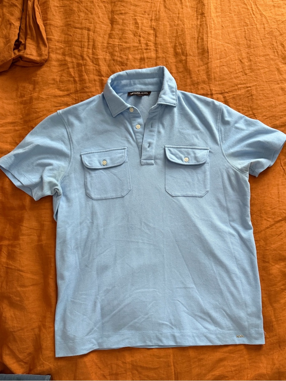 Michael Kors Pale Blue Short Sleeve Polo with Flap Pockets